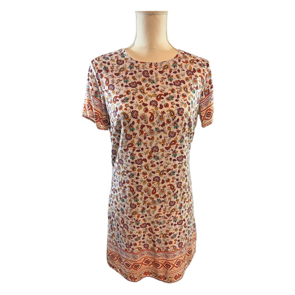 Lulus Dress White Chiffon Brown Floral‎ Paisley Shift Mini Preppy Summer Event